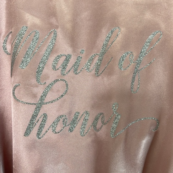 Maid Of Honour Elegant Satin Robe Dusty Rose Pink Kimono Wrap Tie Belt Size L - Picture 7 of 12